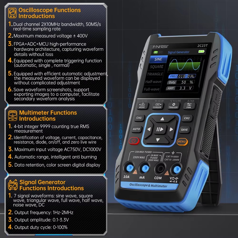 FNIRSI 2C23T 3'ü 1 Arada 50MS/ - Fnirsi Digital Oscilloscope Handheld incelemesi ve fiyatı